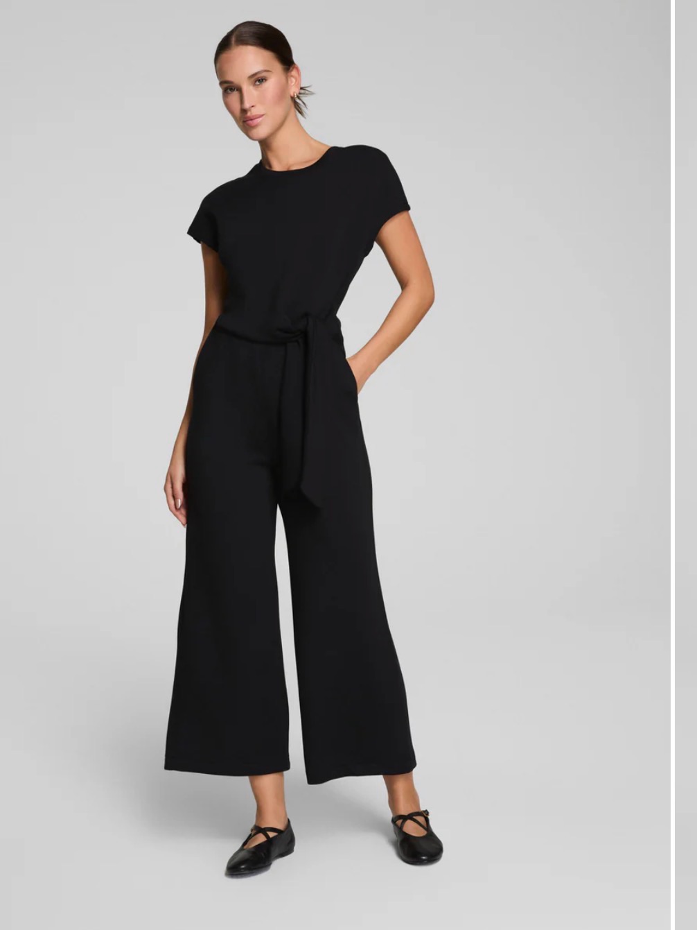 Spanx Airessentials Tie Waist Jumpsuit Black Medium Tall Nwt